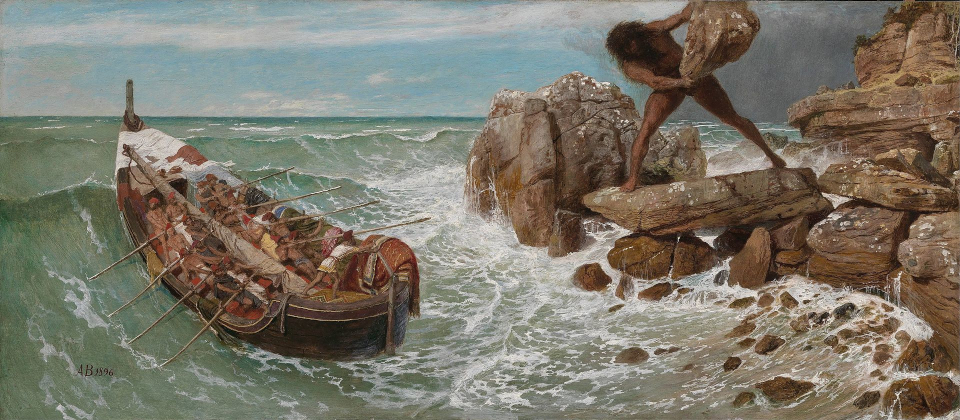 "Odysseus and Polyphemus" (1896) by Arnold Böcklin, public domain